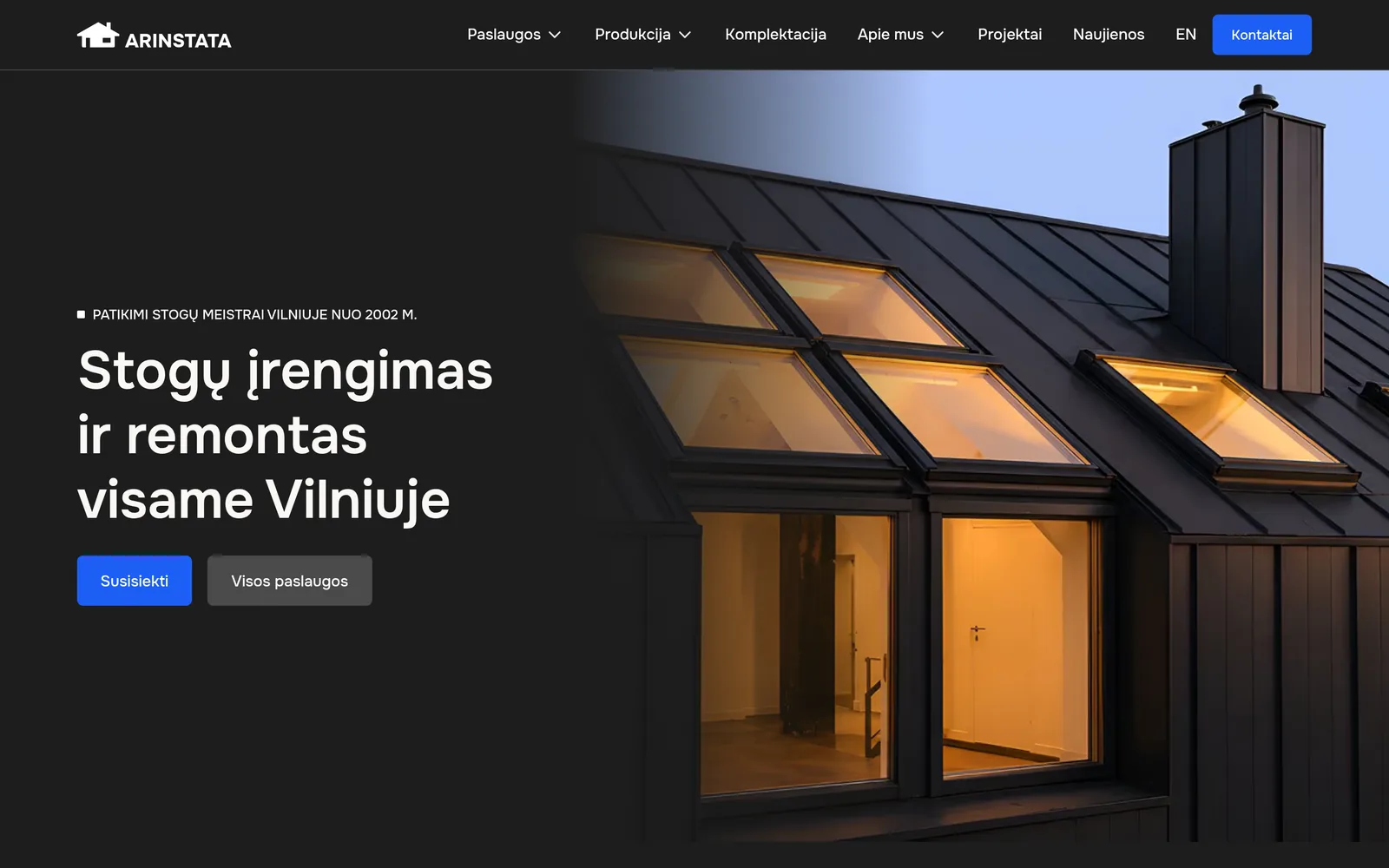 The Arinstata homepage at desktop width.